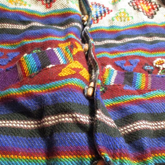 Turkish Men Medium Black Blue Red Hand Stitched Wool Button Down Pockets Jacket - Picture 3 of 9